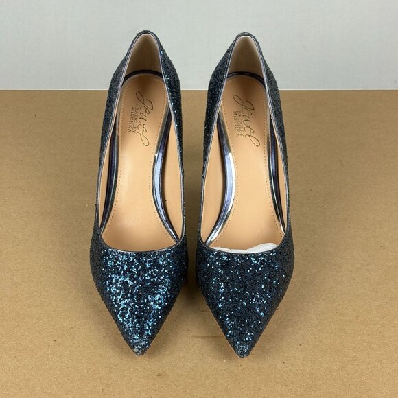 Jewel Badgley Mischka Glitter Heels Womens 6.5 Blue Stiletto Pump Pointed Toe - Picture 2 of 10